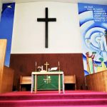 Church altar in seasonal green paramentsreen reen parch